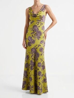DB Studio Floral Cowl-Neck Maxi Stain Mermaid Dress